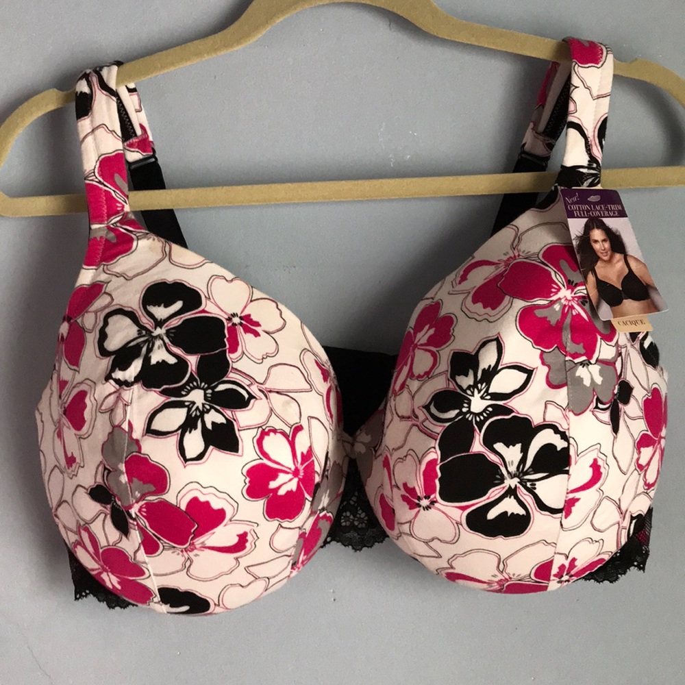 Cacique cotton lace trim full coverage bra Sz40DDD